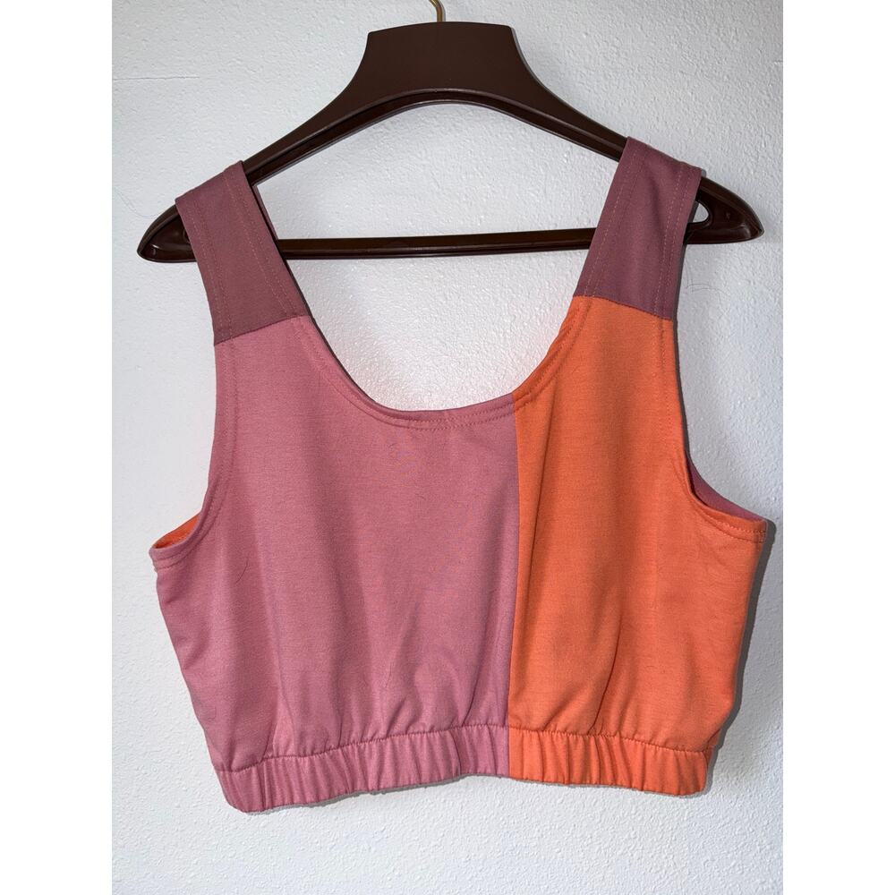 5/$25 Pink Orange Colorblock Tank 80’s Inspired Crop Top Size XL